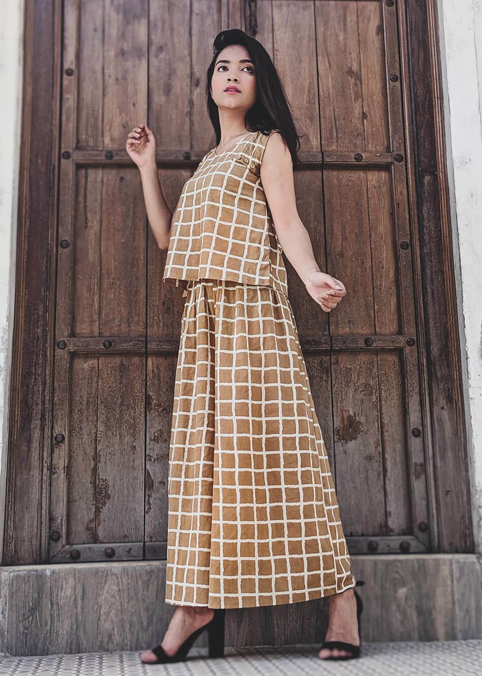 Brown Checks Palazzo Pants