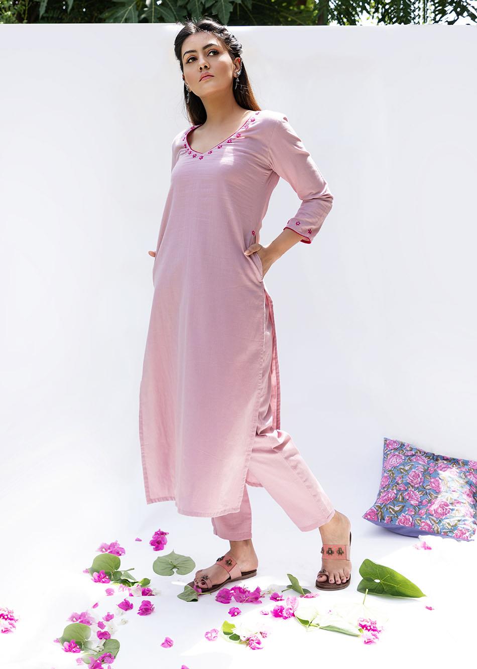 Pink Embroidered Suit Set