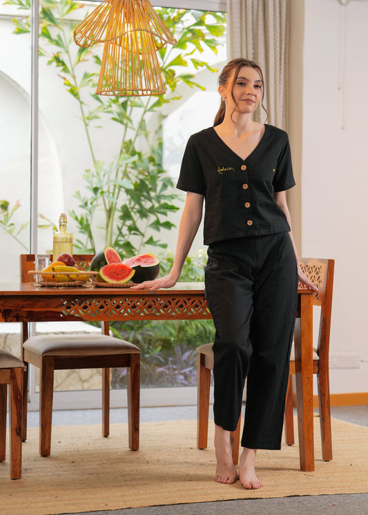 Black Crop Shirt & Pant Set