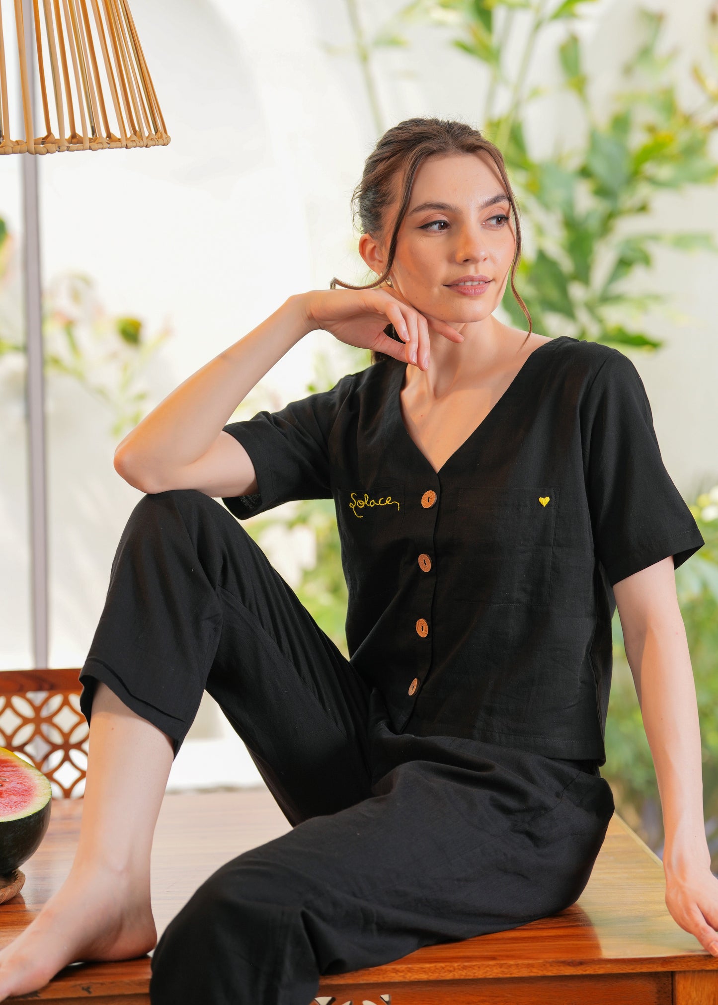 Black Crop Shirt & Pant Set