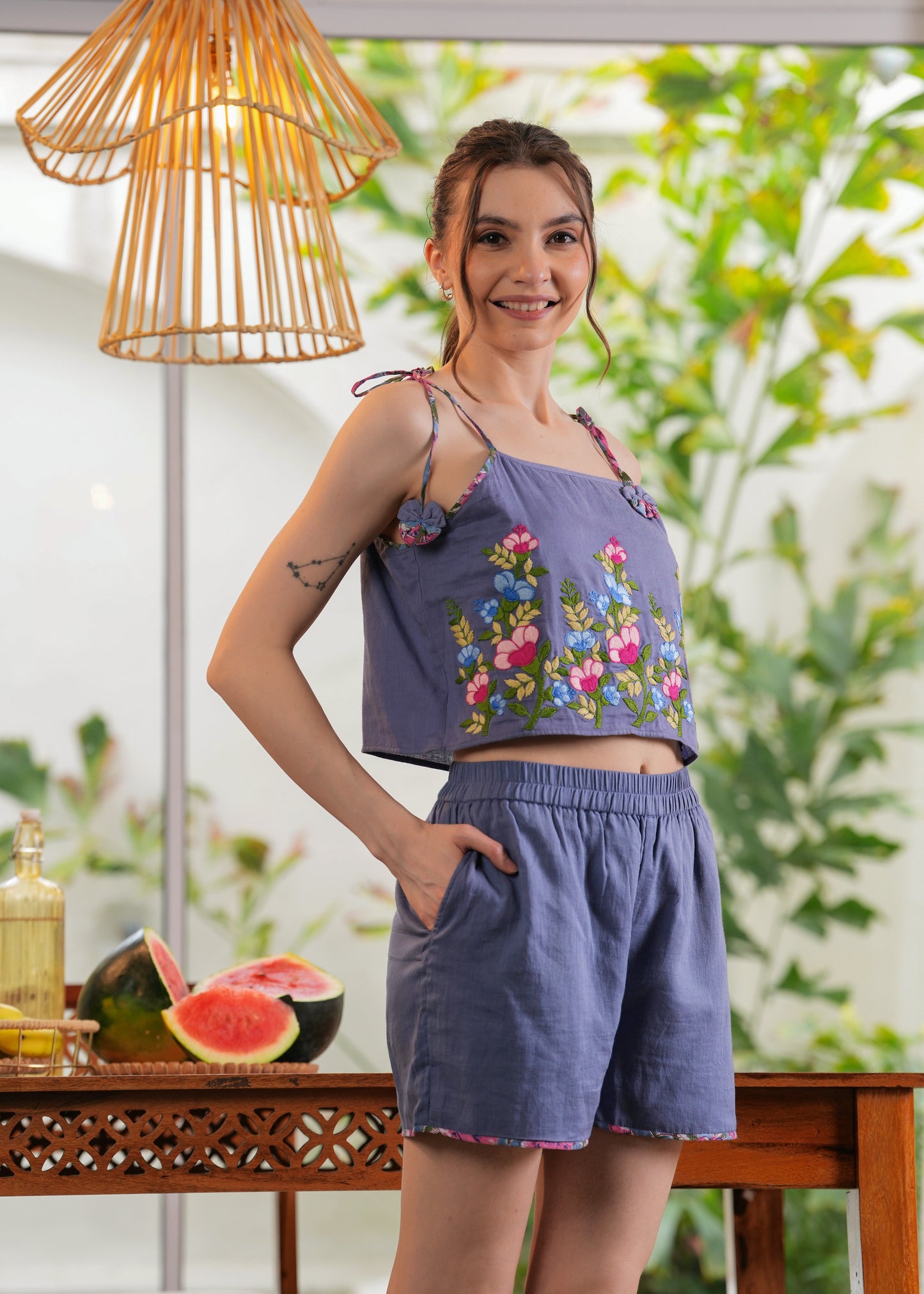 Purple floral Embroidered Co - ord Set