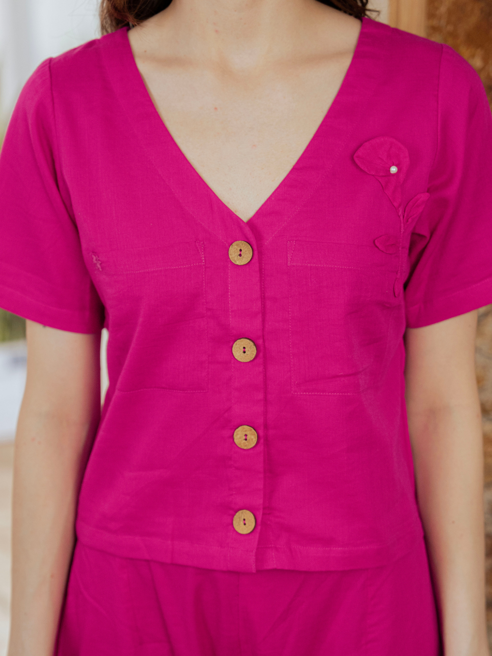 Rani Pink Rose Appliqué Shirt & Pants Set