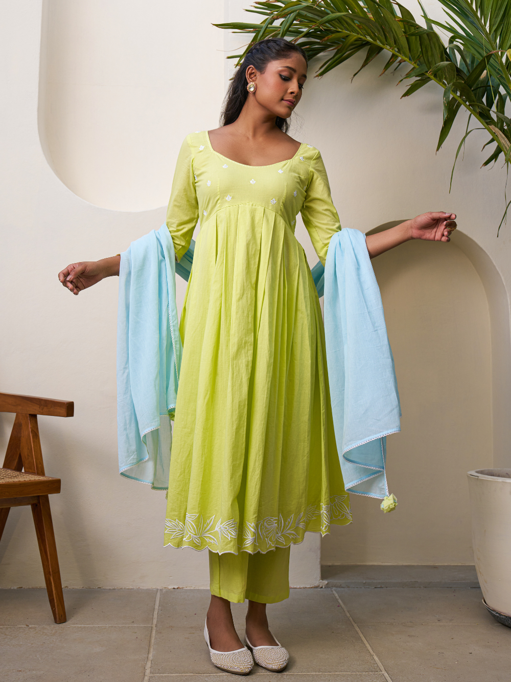 Green Sleeved Anarkali Suit Set