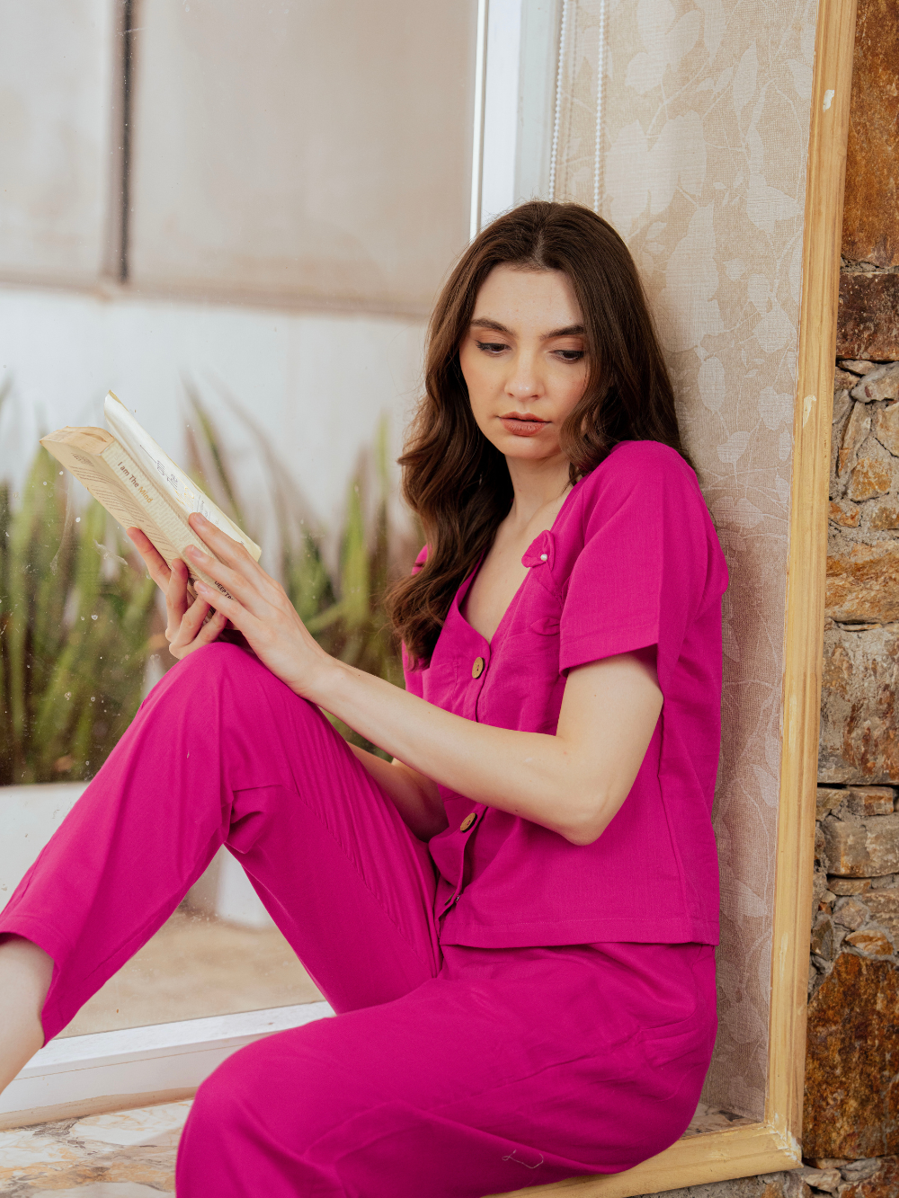 Rani Pink Rose Appliqué Shirt & Pants Set