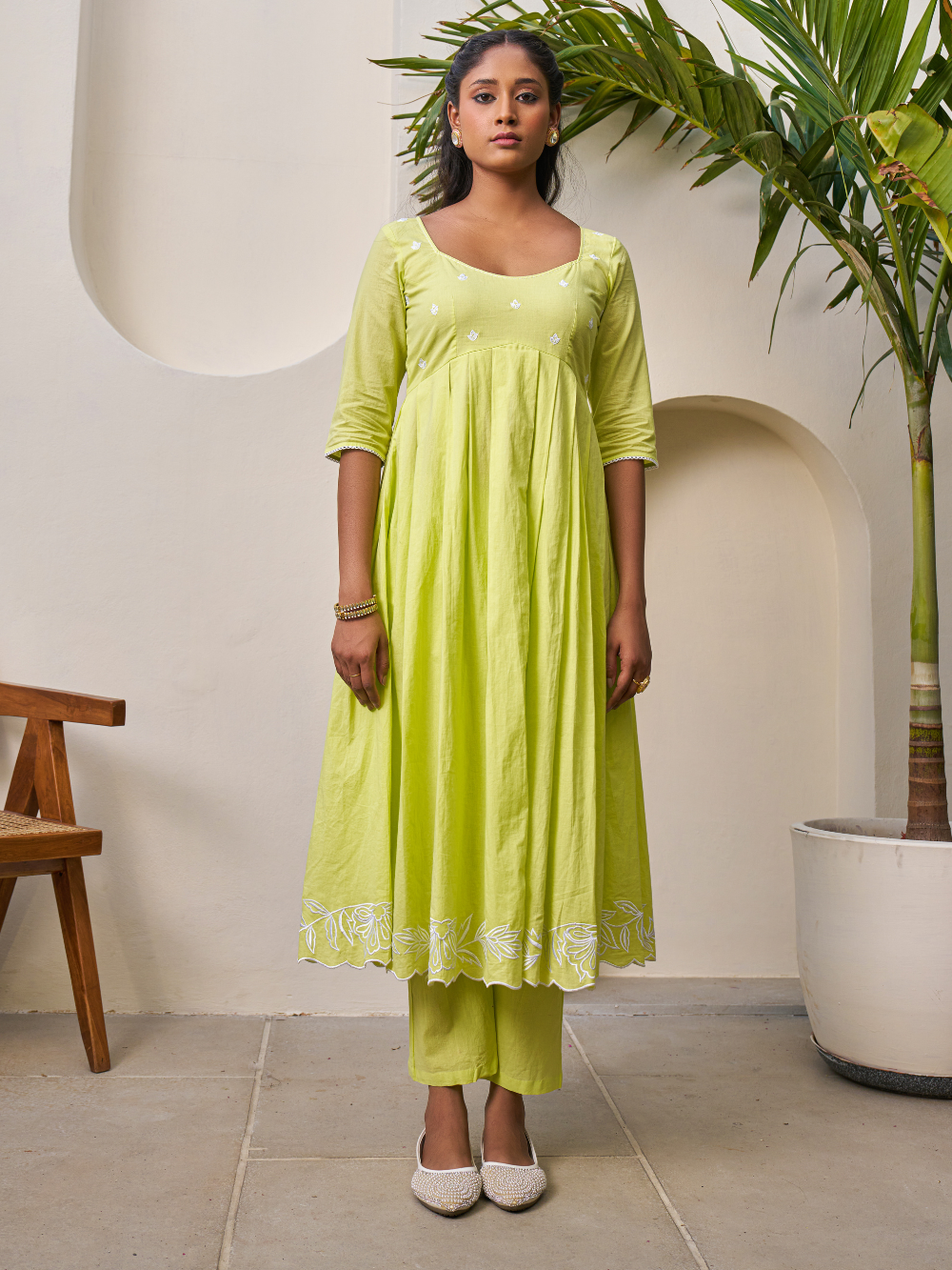 Green Sleeved Anarkali Suit Set