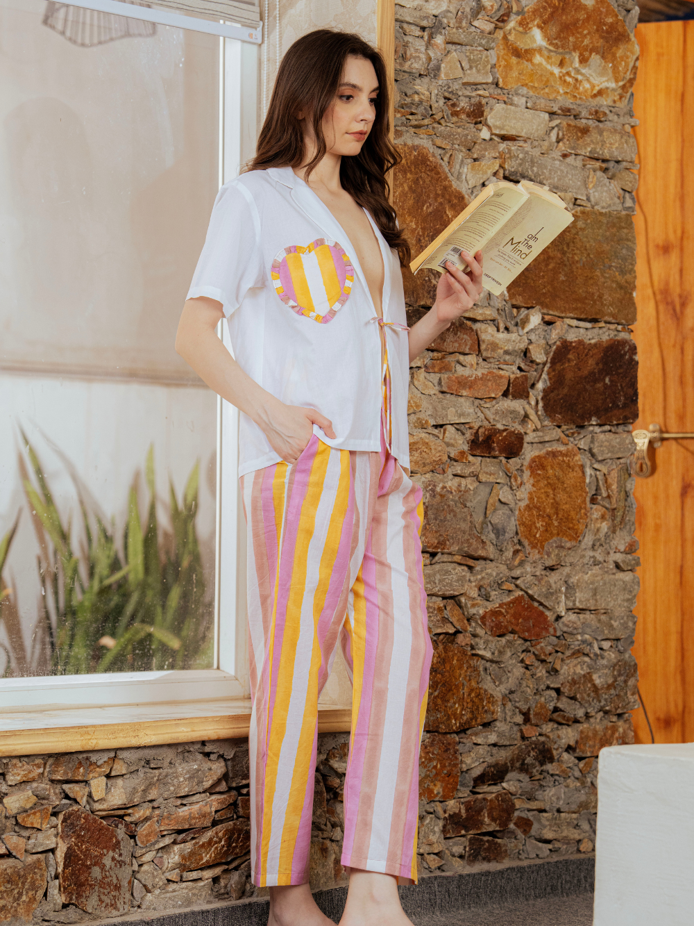 Printed  Pocket Shirt & Striped Bottom Co-ord Set