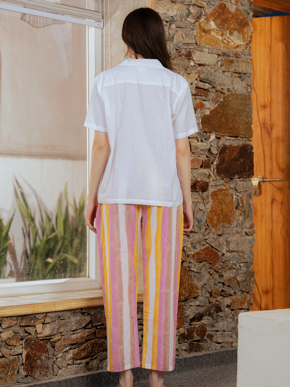 Printed  Pocket Shirt & Striped Bottom Co-ord Set
