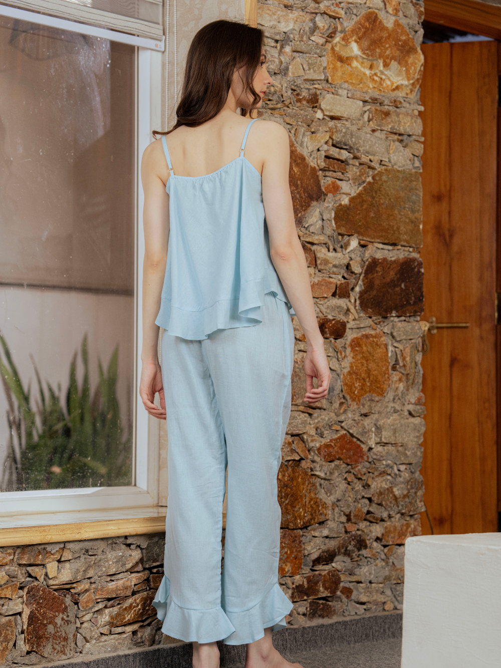 Blue Strappy Top & Relaxed Pants Set