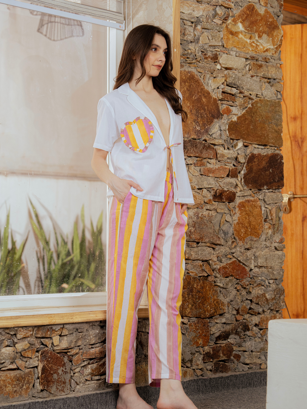 Printed  Pocket Shirt & Striped Bottom Co-ord Set