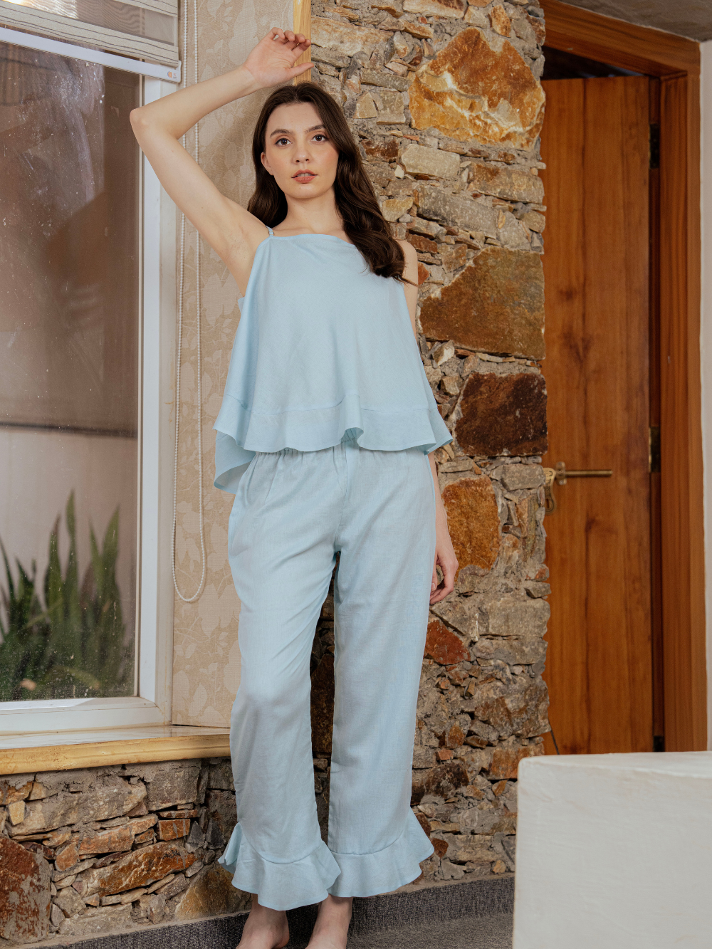 Blue Strappy Top & Relaxed Pants Set