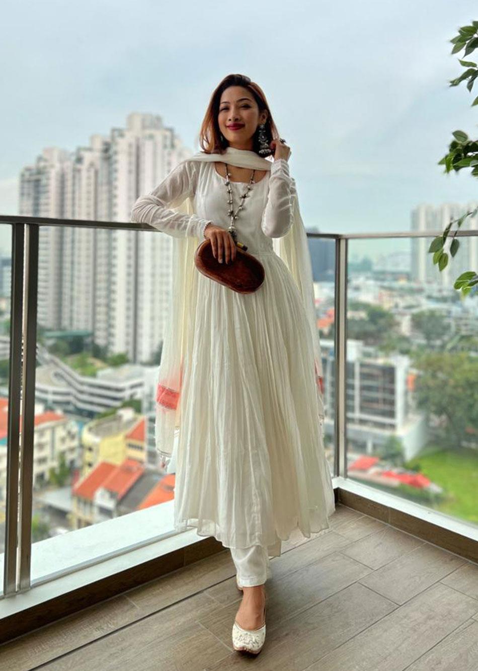 Off White Anarkali Suit Set
