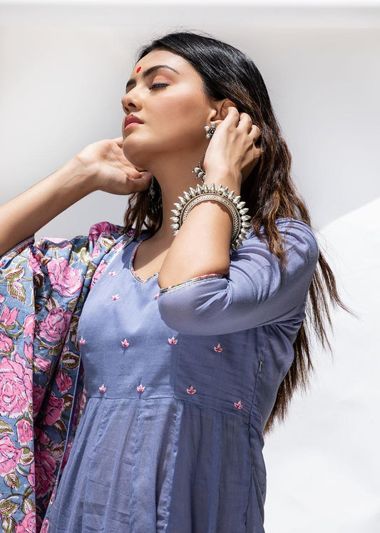 Anarkali Suit with Printed Dupatta