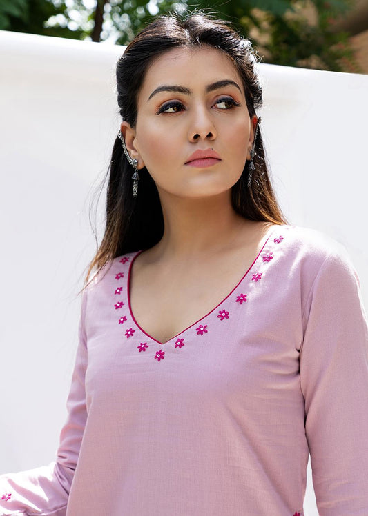 Pink Embroidered Suit Set