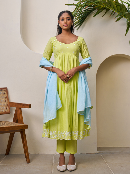 Green Sleeved Anarkali Suit Set