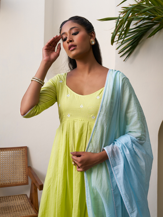 Green Sleeved Anarkali Suit Set