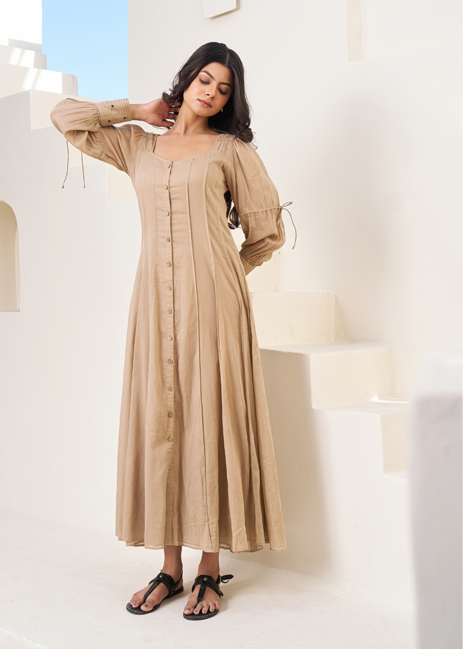 Mocha Pintucks Shirt dress