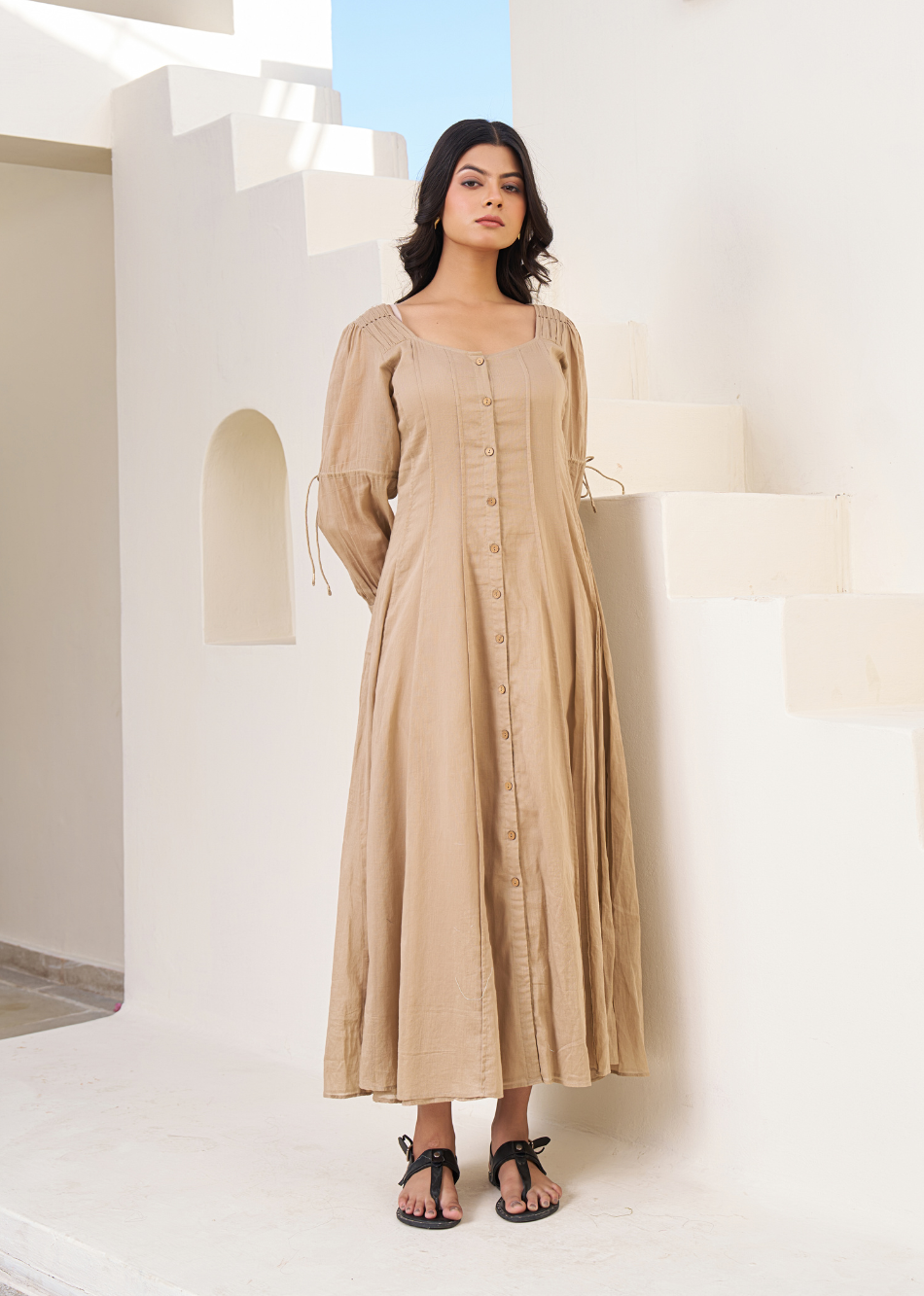 Mocha Pintucks Shirt dress