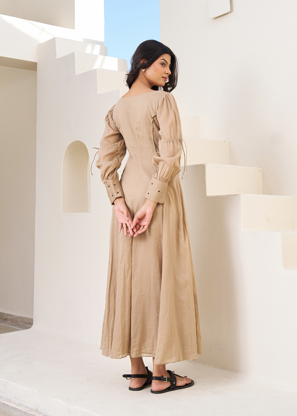 Mocha Pintucks Shirt dress