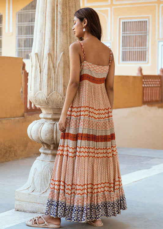 Brown Strappy Tiered Dress