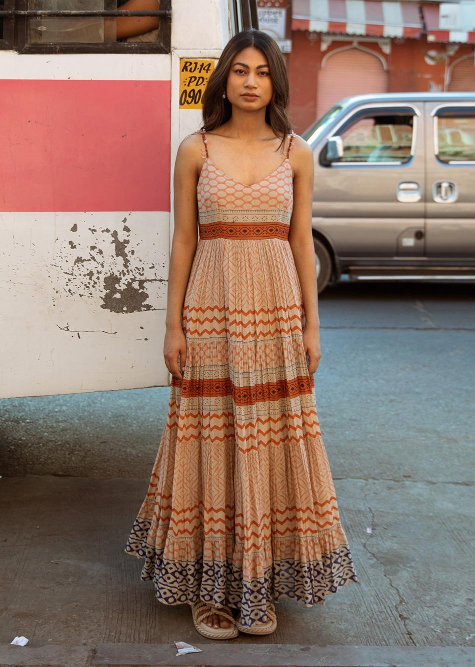 Brown Strappy Tiered Dress