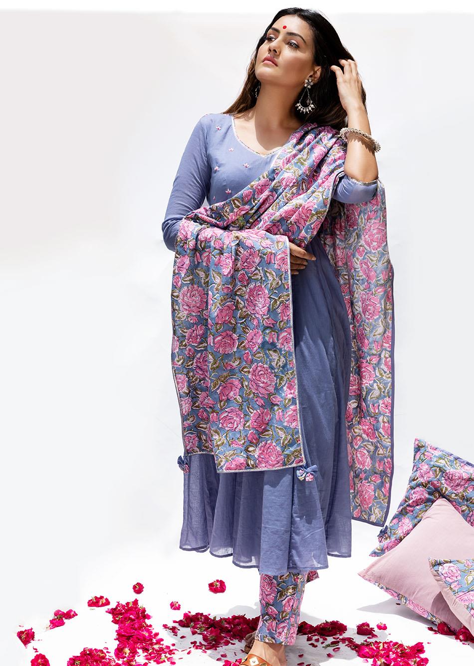 Anarkali Suit with Printed Dupatta